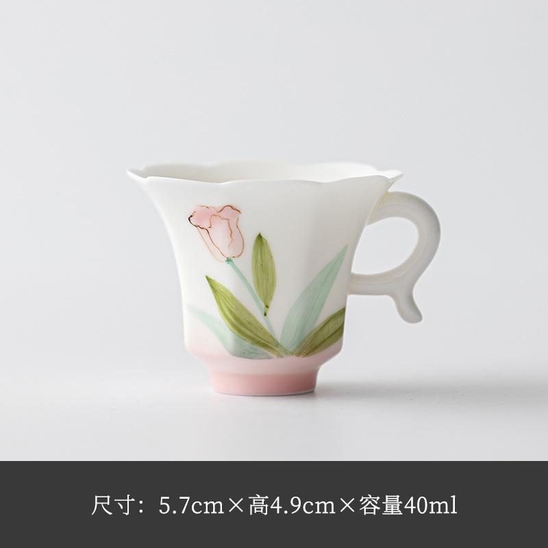 

2pc/lot Hand Drawn Tulip Handle Thin Body Teacup Zen Tea Bowl Tea Cup Set Tea-tasting Smelling Cup Jianzhan Master Cups Cha 40ml