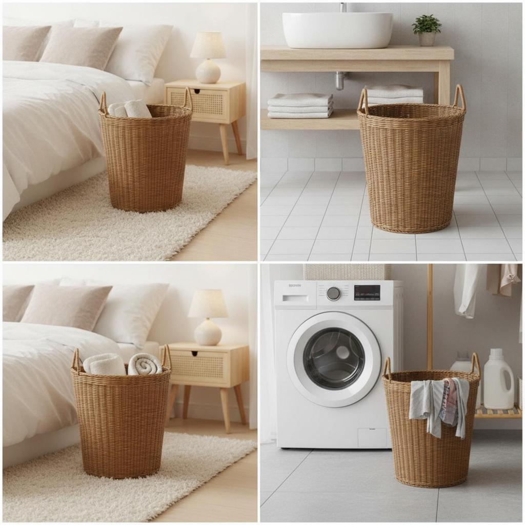 Laundry Hamper Rattan-Look Basket Ventilated for Bedroom