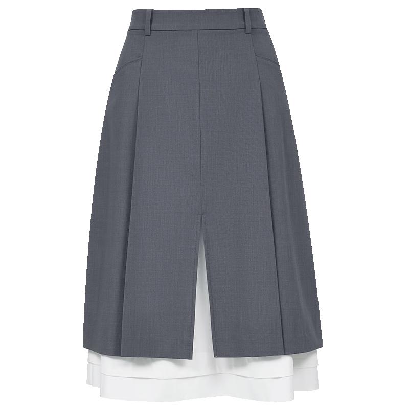 VEROMODA High-Waist Color-Block Midi Skirt with Wool Blend L