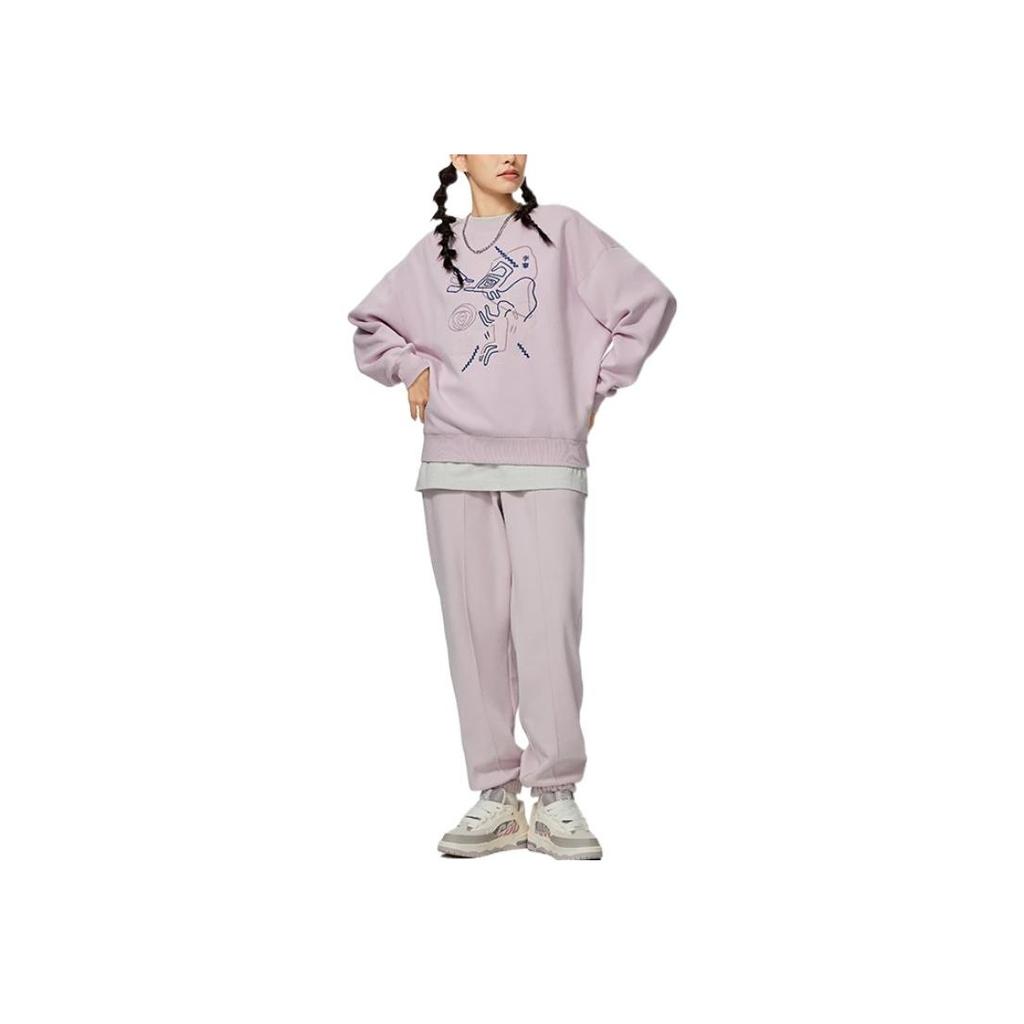 Li-Ning Sports Life Series Brand Logo Print Crew Neck Pullover Sweatshirt Women Tops Purple AWDSB66-3