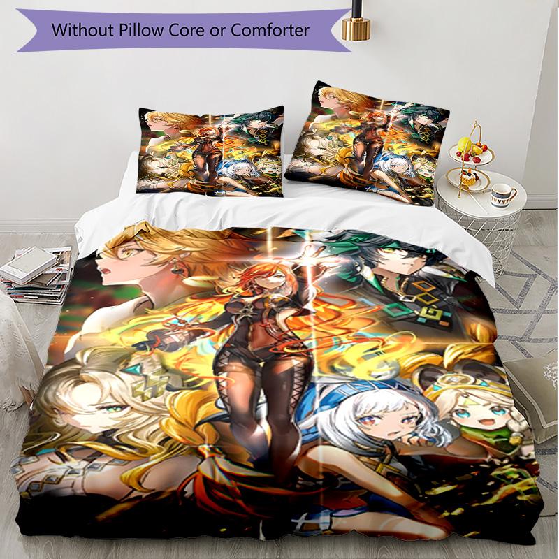 3pcs Duvet Cover Set (1*Duvet Cover + 2*Pillowcase, Without Core), Genshin Impact Print Soft All‑Season Bedding Set, Home Bedroom Decor Gift