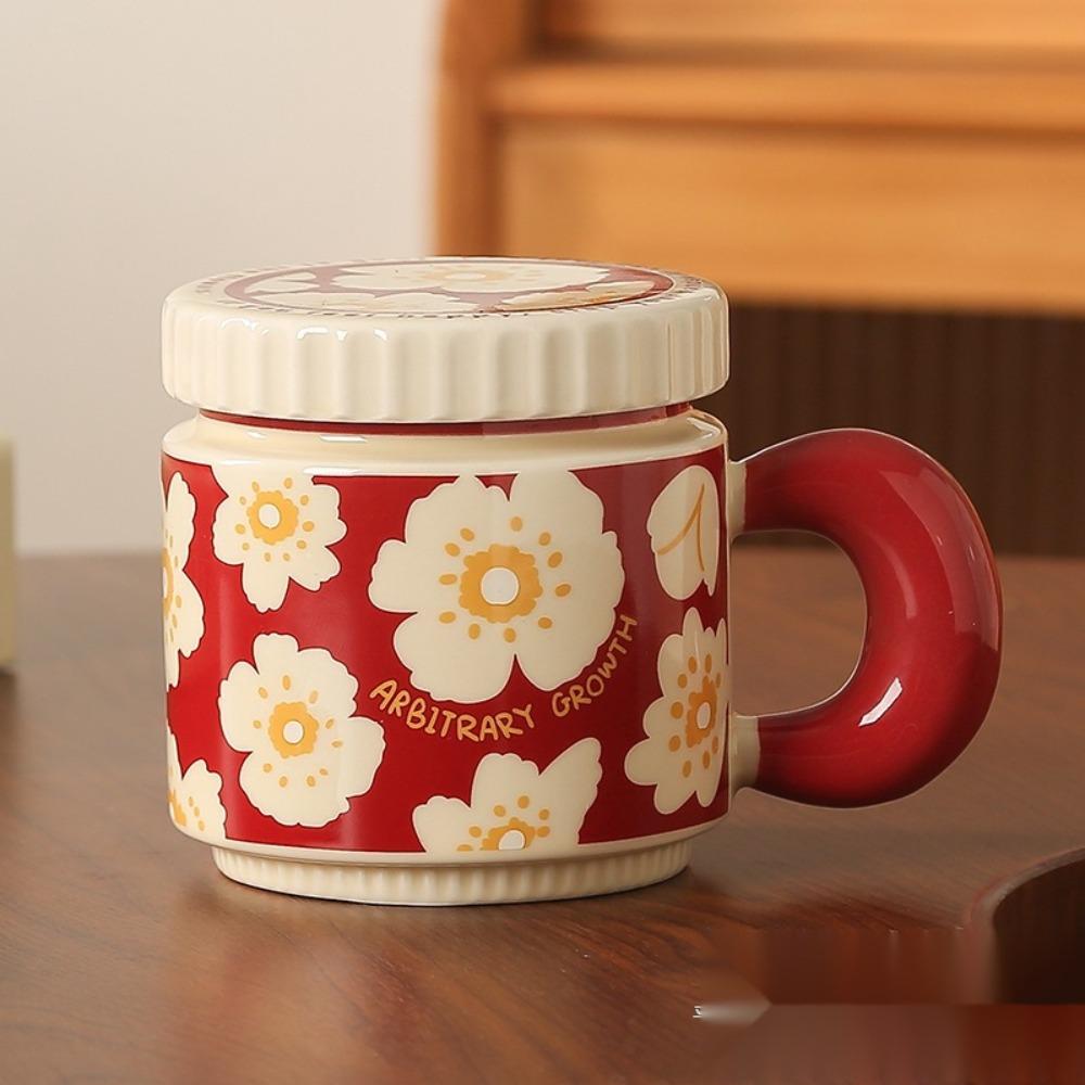 China-Chic Flowers Ceramic Mug Large Capacity Milk Cup Creative Couple Cups  Home