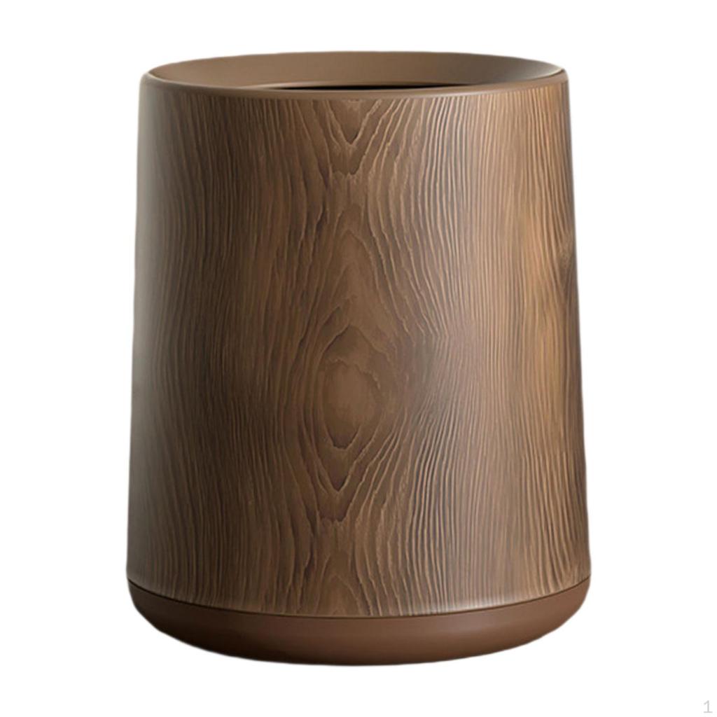 Wood Grain Garbage Basket Open Top for Bathroom and Living Areas
