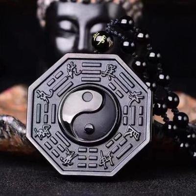 Naszyjnik z obsydianu Yin Yang Czarny kamień szlachetny Amulet Ochrona Wisiorek Regulowany łańcuszek koralikowy Chińskie naszyjniki Feng Shui Wulkan Szkło