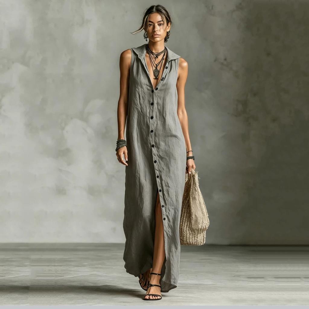 Button Up Dress, Sleeveless Hooded Long Skirt, Women's Clothing