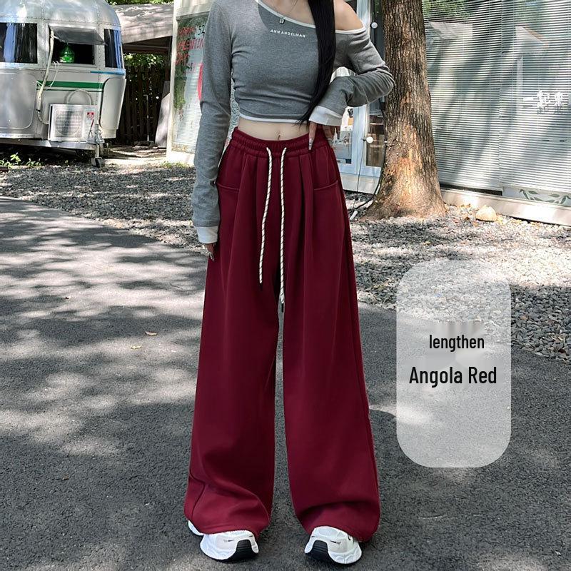 2025 Spring Women's High Waist Loose Wide-Leg Cotton Pants with Drawstring