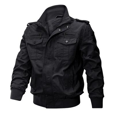 New Casual Solid Color Jacket with Zipper Pocket Stand Up Collar Plus Size Jacket Men's Pure Cotton Top
