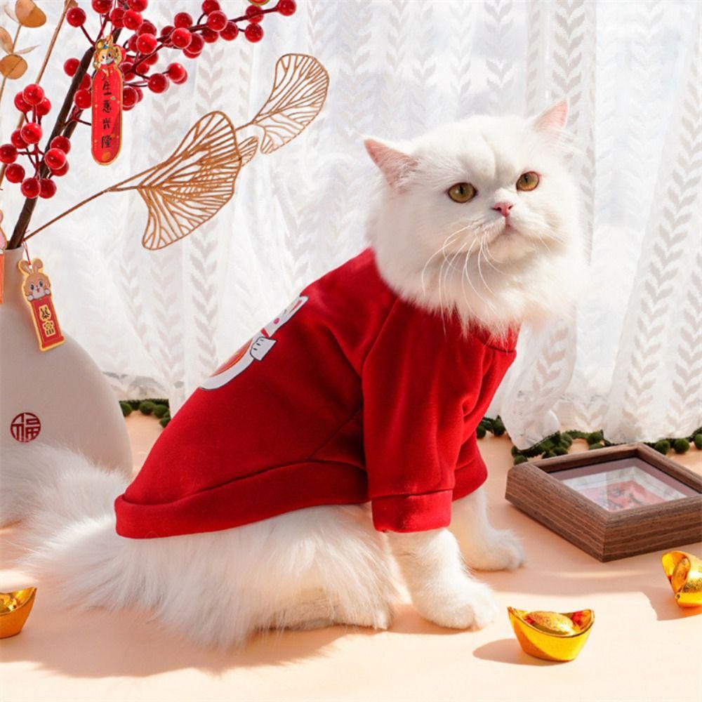 New Chinese Zodiac Dragon Print Pets Hoodie Winter Warm Small Dog Pets Coats Red Cats Coat