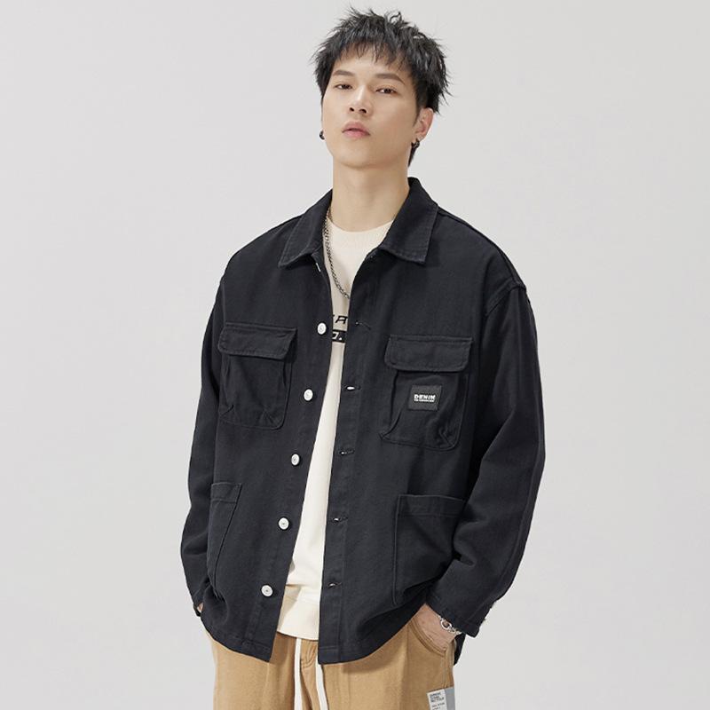 American Heavy Retro Denim Jacket Men'S Loose Large Size Trendy Handsome Tooling Jacket Trendy Brand