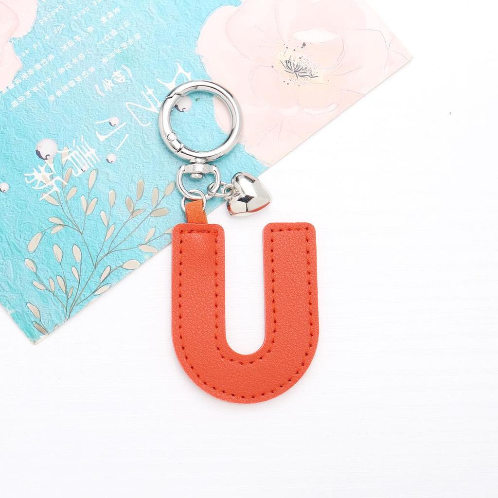 Colorful PU Leather Keychain with Peach Heart and 26 English Letter Charms