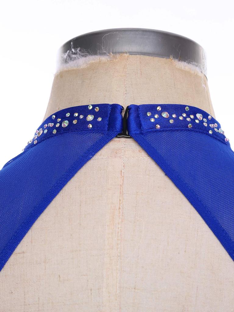 Womens Gymnastics Artistic Figure Skating Ballet Lyrical Dance Leotards Dress Rhinestones Built -In Crotch Buttons Briefs Dress