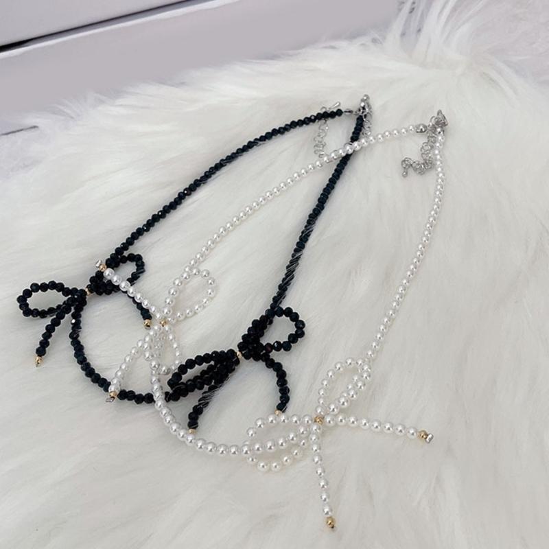Elegant Bowknot Short Necklace Fashion Crystal Beaded Choker Necklace Simple Collar Necklace Clavicle Chain Jewelry
