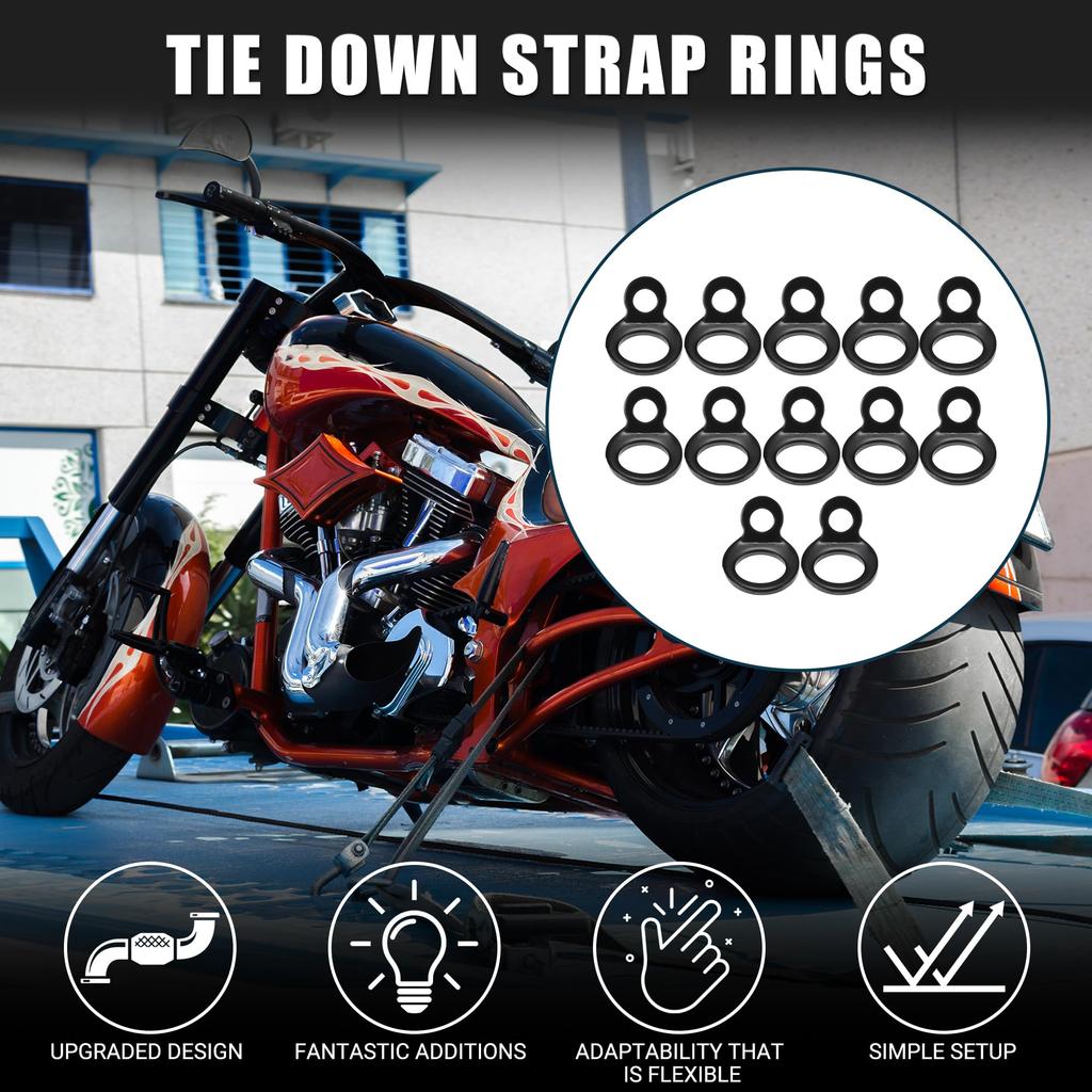 TUCKBOLD Multi Purpose Car Tie Down Strap Rings | Anchor Hooks, Black, Set of 12