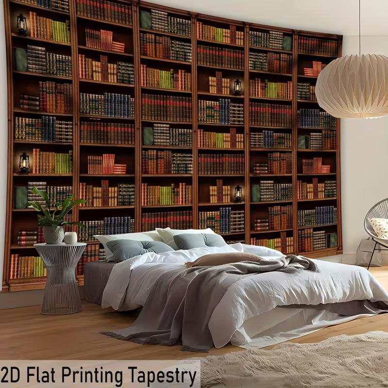 

Retro Library Bookshelf Tapestry, Bookcase Print for Room Decor 47.2x31.5inch/120*80cm