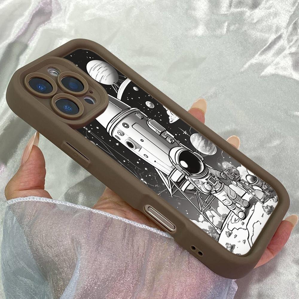 

JT44 Astronaut Rocket Outline Art Realme 14 15 Huawei Honor 70 90 Infinix Tecno itel Motorola Google All Model Angel eyes Soft TPU Phone Case itel RS4 коричневий