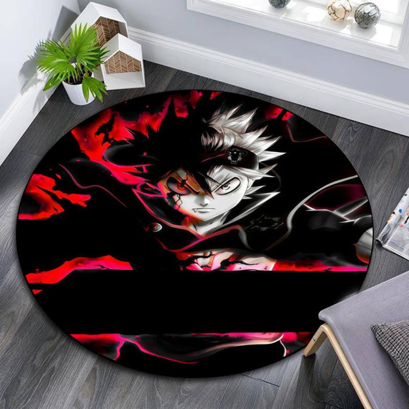 Asta Black Clover pattern round rug,Carpet Rug for Living Room Bedroom Playroom ,Non-slip Floor Mat,Holiday Gifts and Birthday Gifts.