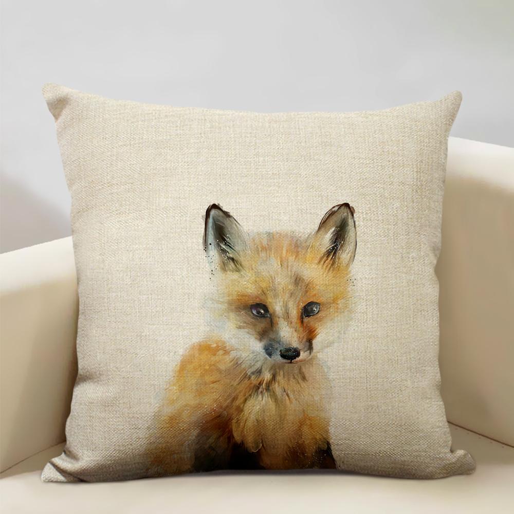 Animal Portrait Bear Lion Tiger Deer Cushion Cover Home Decoration Linen Pillow Cover 45x45cm Sofa Pillow Case Children's Gift