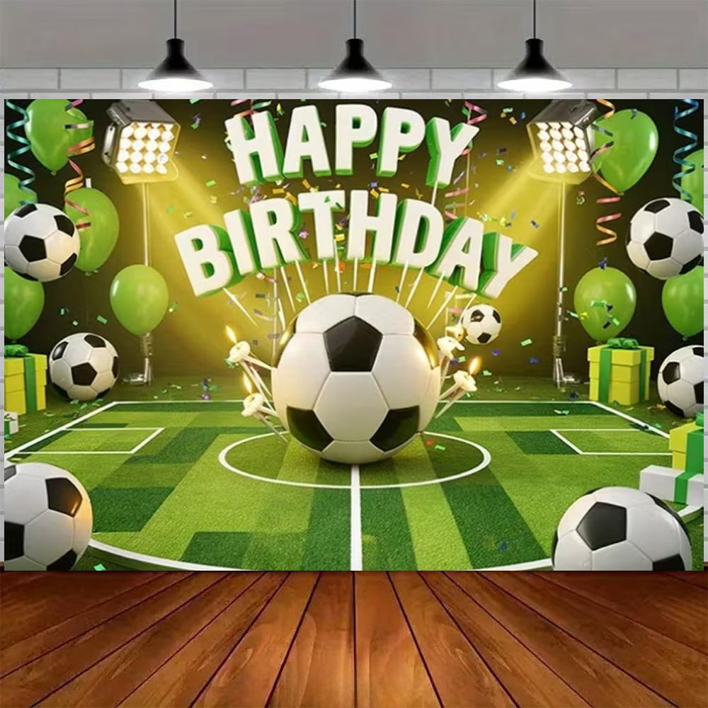 Green and blue football themed birthday decoration banner Backdrop, football field children birthday party photography Backdrop