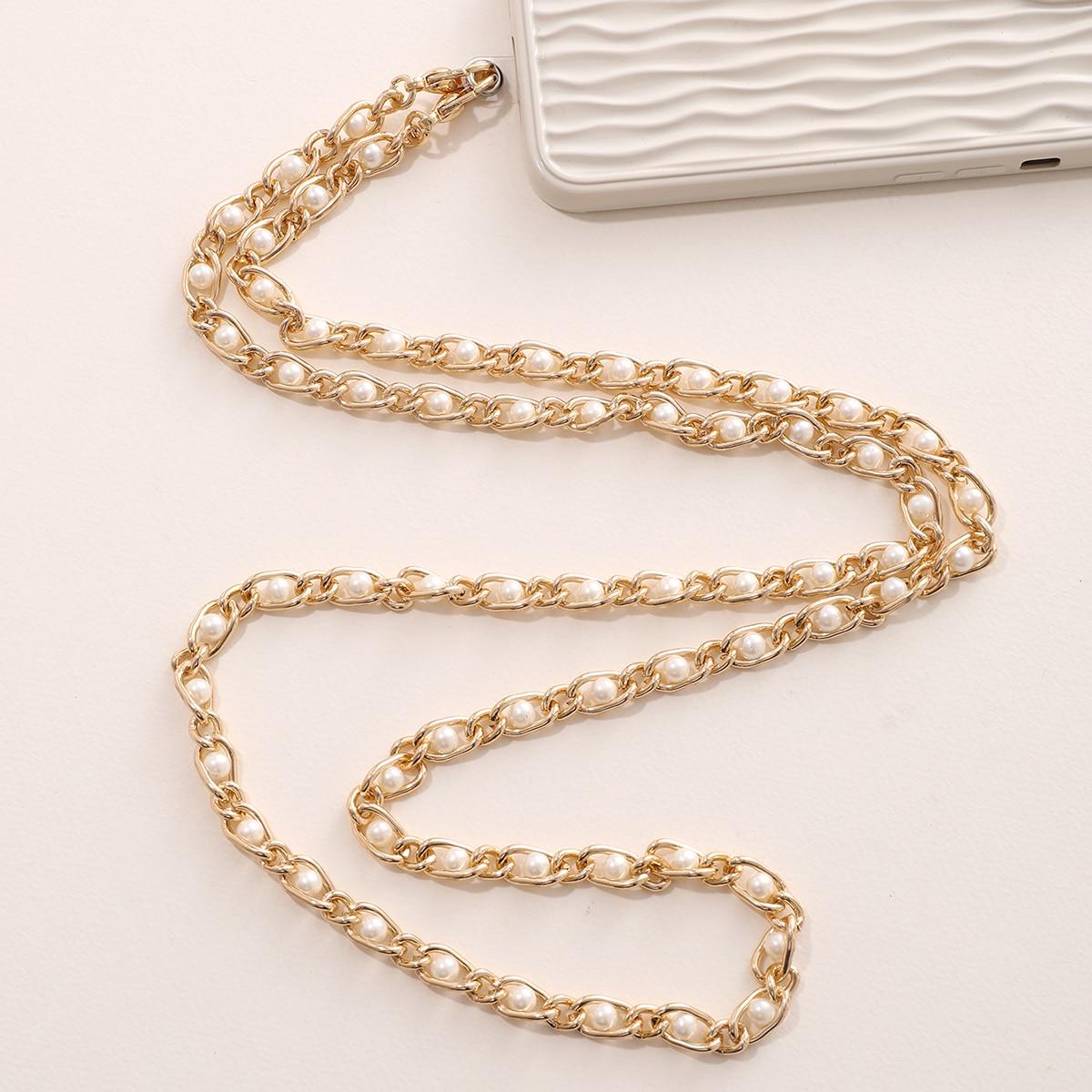 

Colorful Beads, Love Iron Chain, Long Diagonal Cross Mobile Phone Strap With Transparent Card