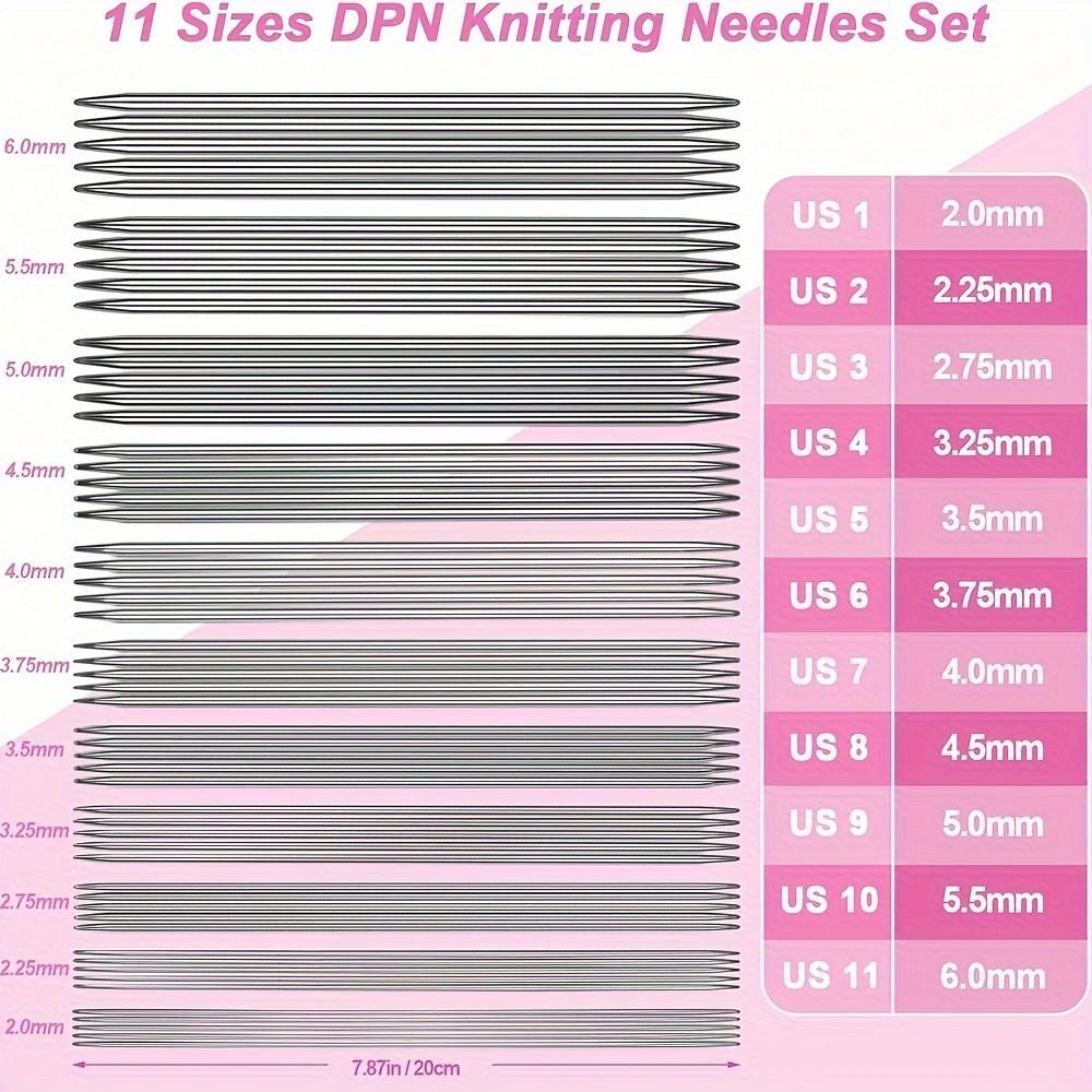 55pcs Double Pointed Knitting Needles, 1 Gauge Ruler, 10pcs Crochet Marking Crochet Clips, 11 Sizes Stainless Steel Knitting Needles Set 2.0-6.0Mm