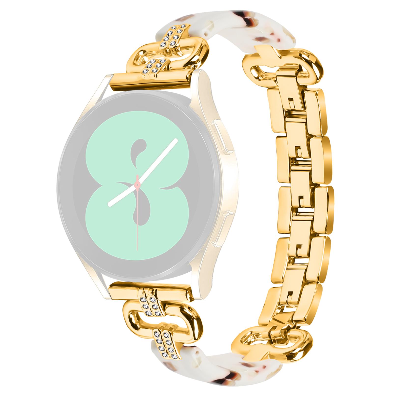 

For Samsung Galaxy Watch4 Active Classic/Watch 5 Pro Active Resin Smart Watch Strap Gold White