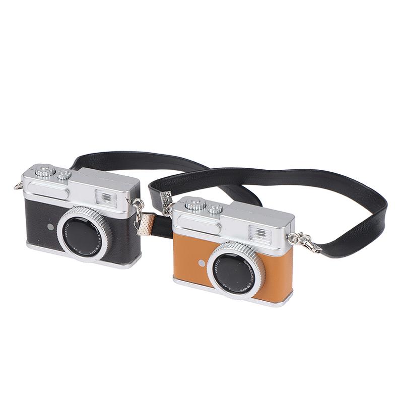 1Pc Mini Camera Model Dollhouse Miniature Retro Camera Model Decor Toy Can Shine