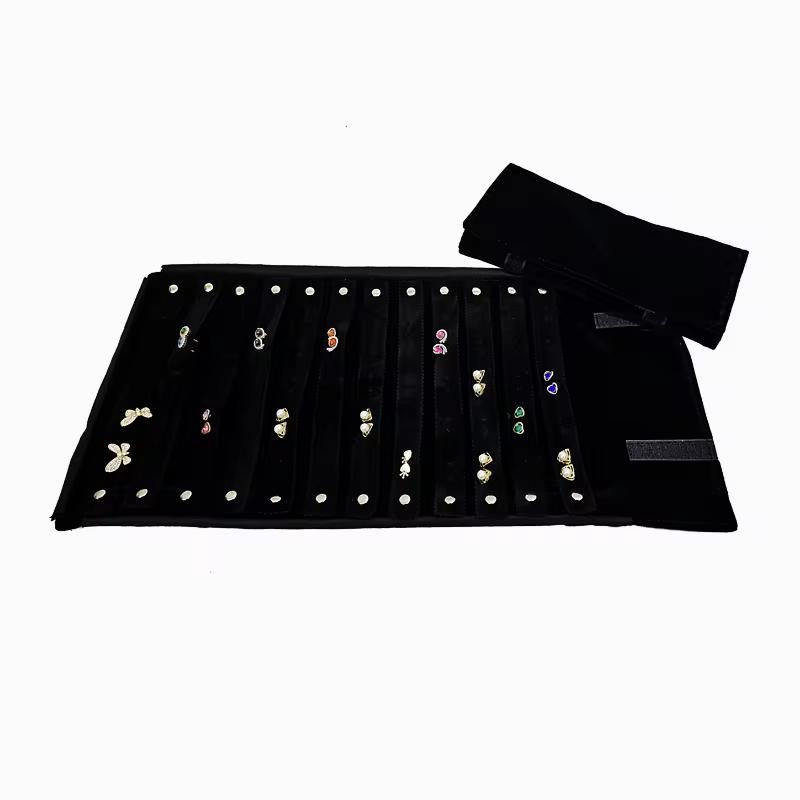 High-quality All-black Velvet Jewelry Storage Display Serie Roll Bag Ring Earring Necklace Watche Portable Storage Display Bag