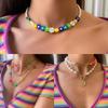 Simple Fashion Multicolor Beige Bead Letter Necklace Retro Style Lock Necklace Jewelry Gift for Women