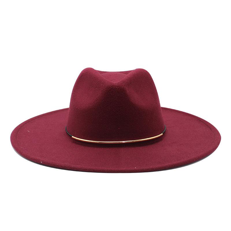 Woolen Top Hat Ladies Trend Hat Gold Buckle Jazz Hat Big Brim Woolen Felt Hat