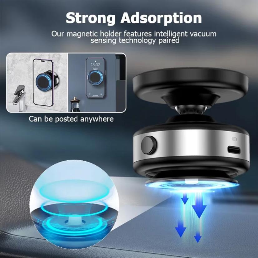 Magnetic Car Phone Holder 360° Rotation Folding With Vacuum Suction Cup For iPhone 12-16 Series Car/Gym/Driving Phone Holder