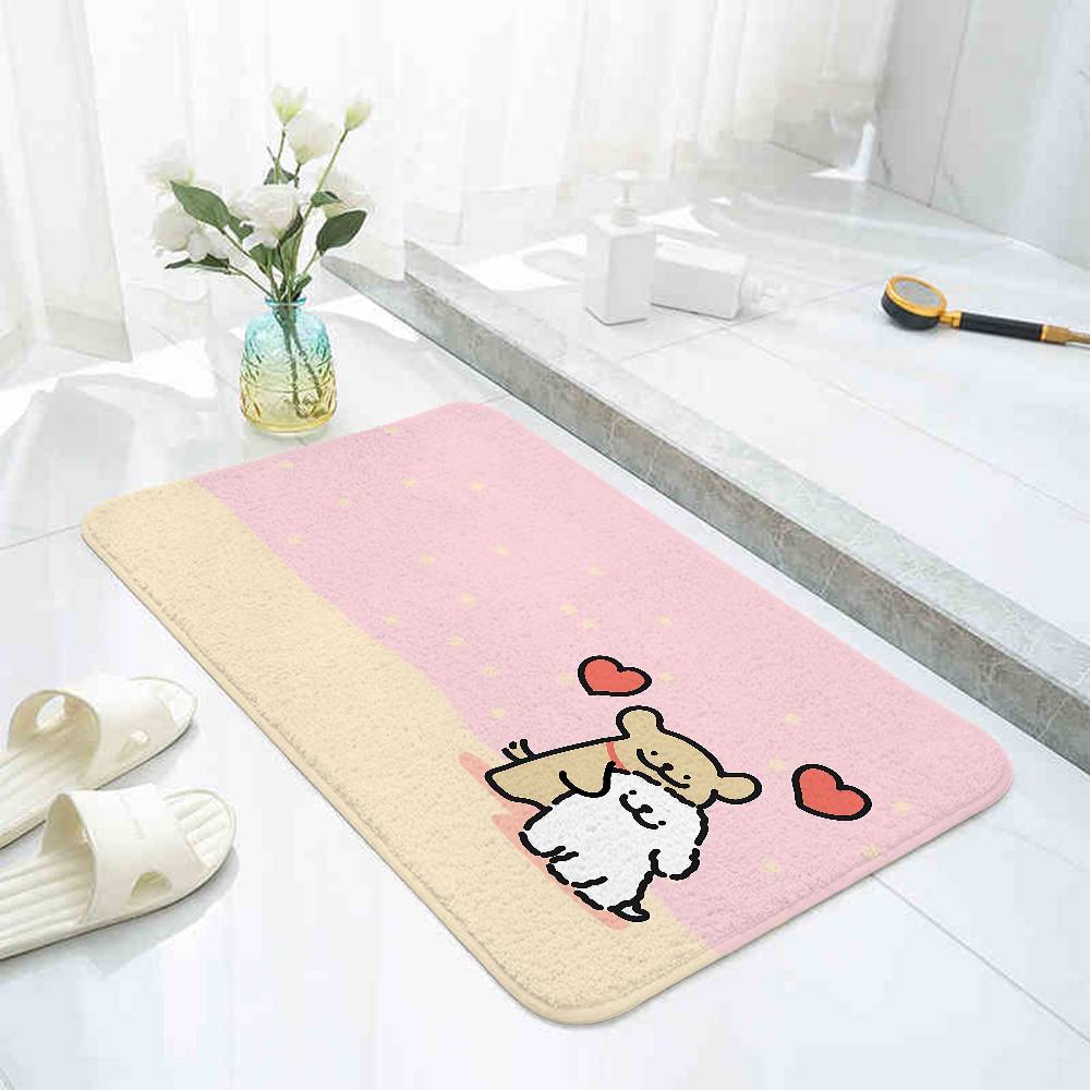 Cute Cartoon Line Dog Floor Mat Pattern Printed Flannel Door Mat, Suitable For Bathroom, Living Room, Home Decoration