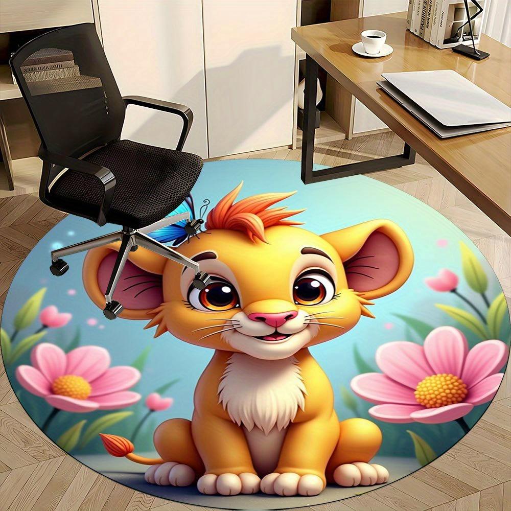 

1pc Adorable Cartoon Lion Cub with Butterfly Round Rug - Perfect for Home Office, Living Room, or Home Bedroom Decor -C41104 80cm by 80cm