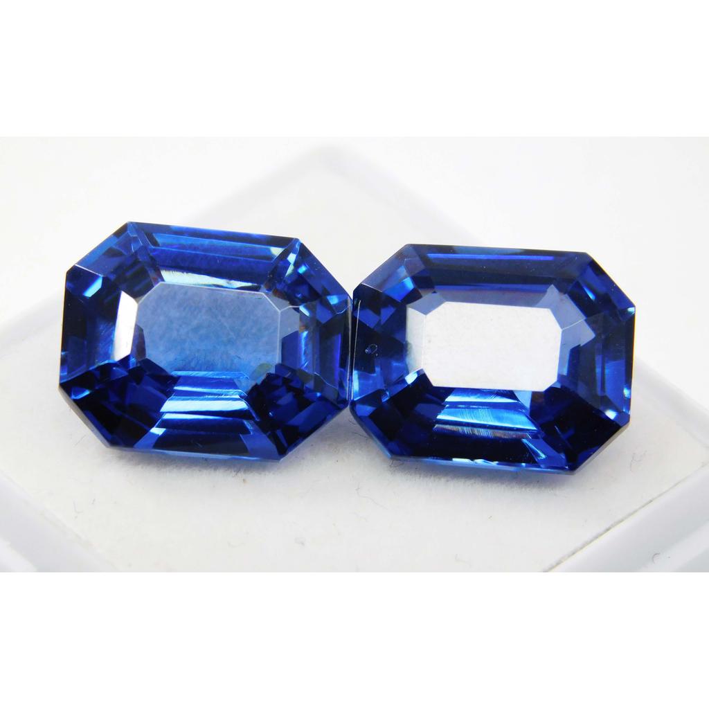 Natural Blue Sapphire Loose Gemstone Emerald Shape 20.90 Ct Pair September Birthday Birthstone