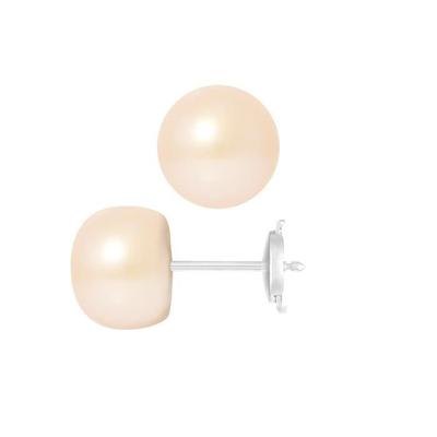 Earrings - - Genuine Freshwater Pearls 9-10 Mm - White Gold - AAA+ - Natural Pink