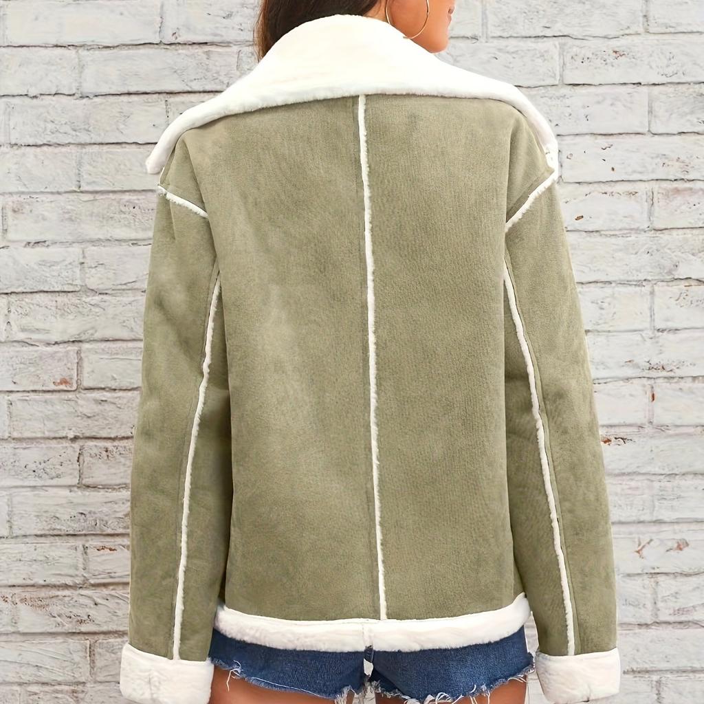 Winter Women's Fashion Lapel Plush Jacket Warm Casual Coat