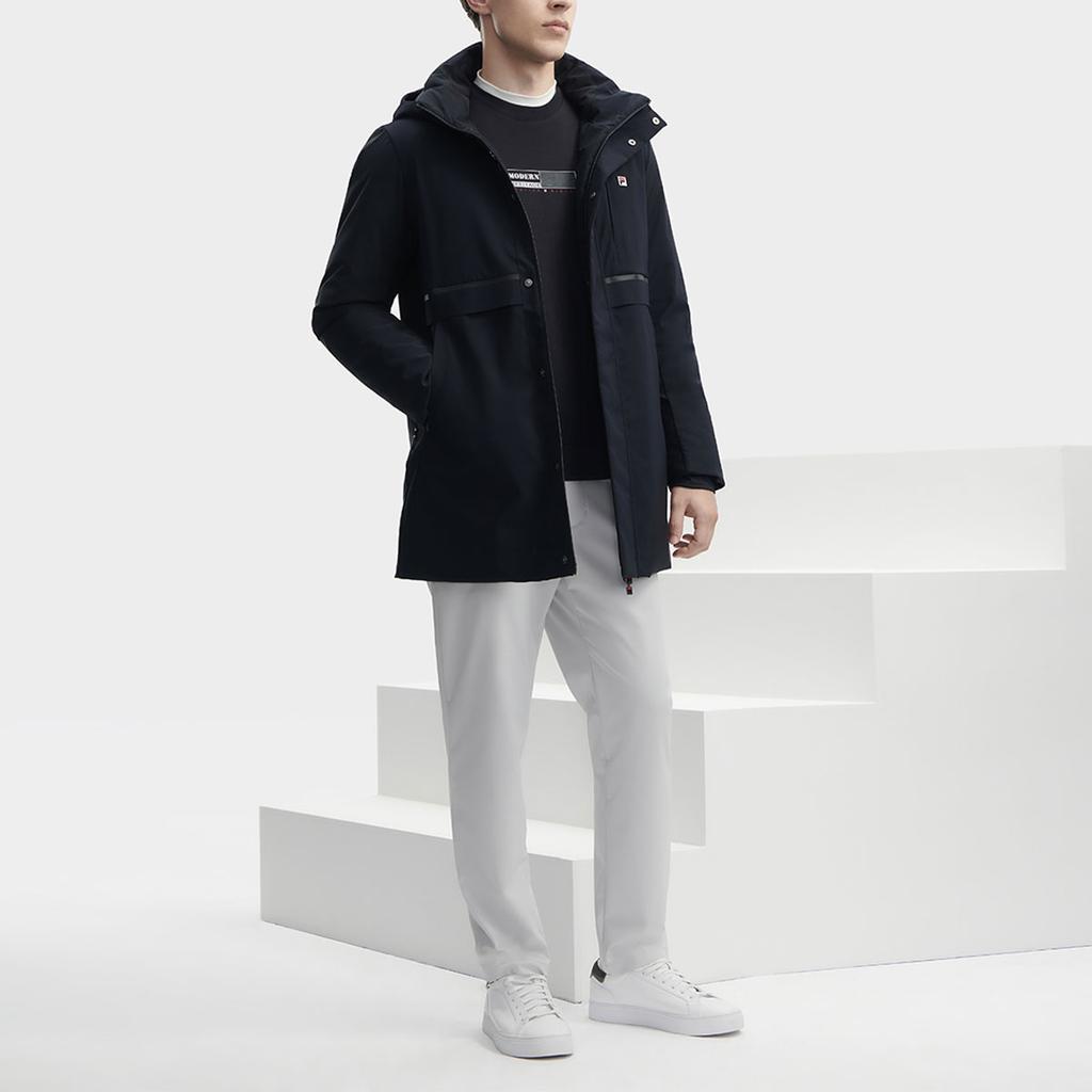 FILA Solid Color Mid-Length Casual Down Jacket Men Outerwear Legendary-Blue F11M341910FNV