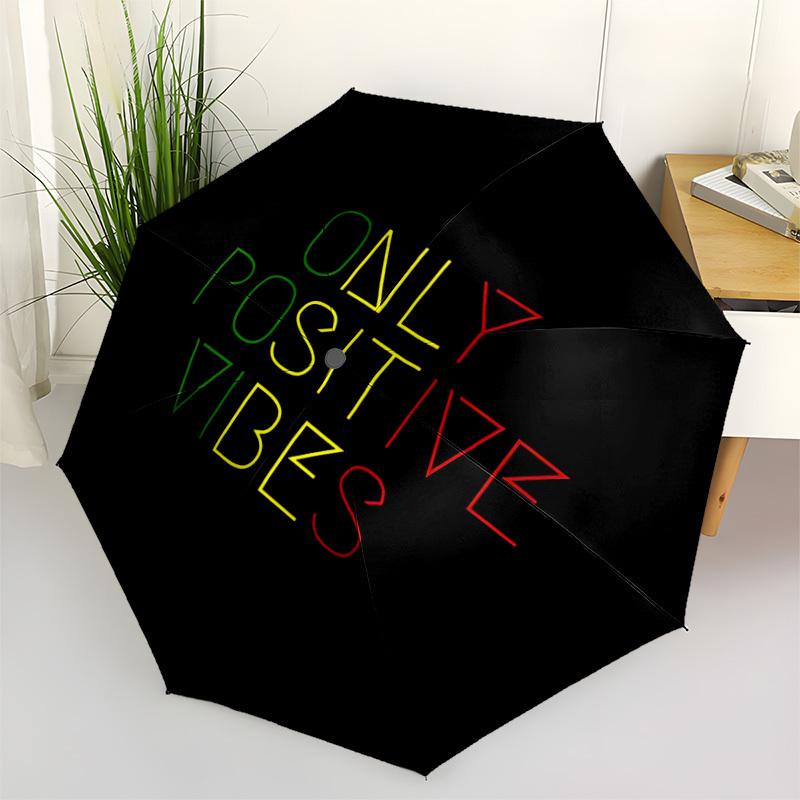 1pc Positive Vibes Automatic Opening/Closing Folding Umbrella with 8 Ribs,Portable Sunshade Umbrella Birthday and Holiday gifts yy251231160