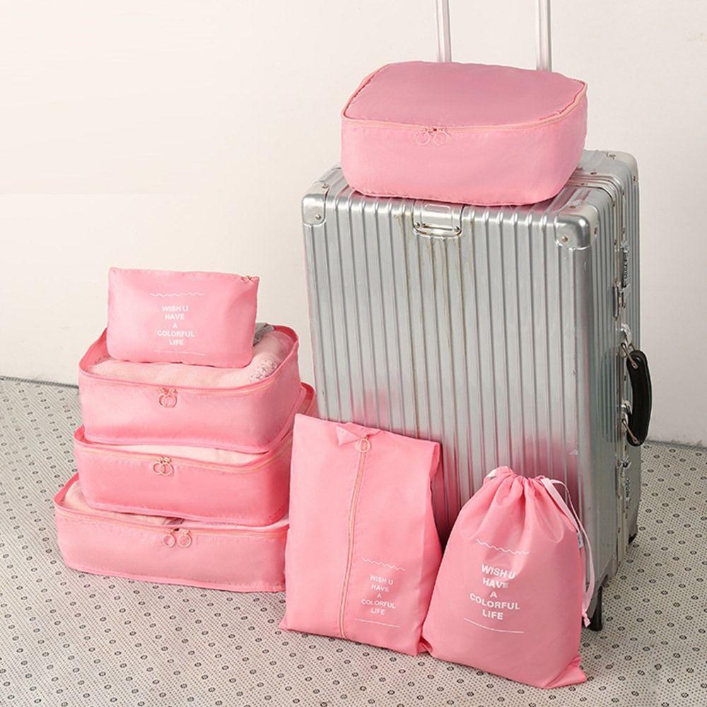 

7 шт. Разноцветный дорожный органайзер Смешанный размер Сумка-подпакет для багажа Одежда Брюки Нижнее белье розовый