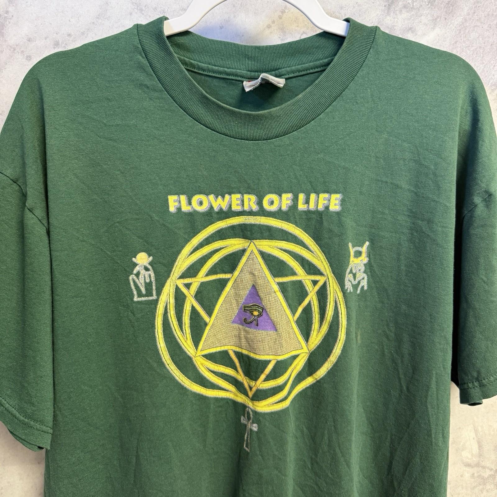 Vintage Sacred Geometry Flower Of Life T Shirt Men’s XL Green Y2K XXXL