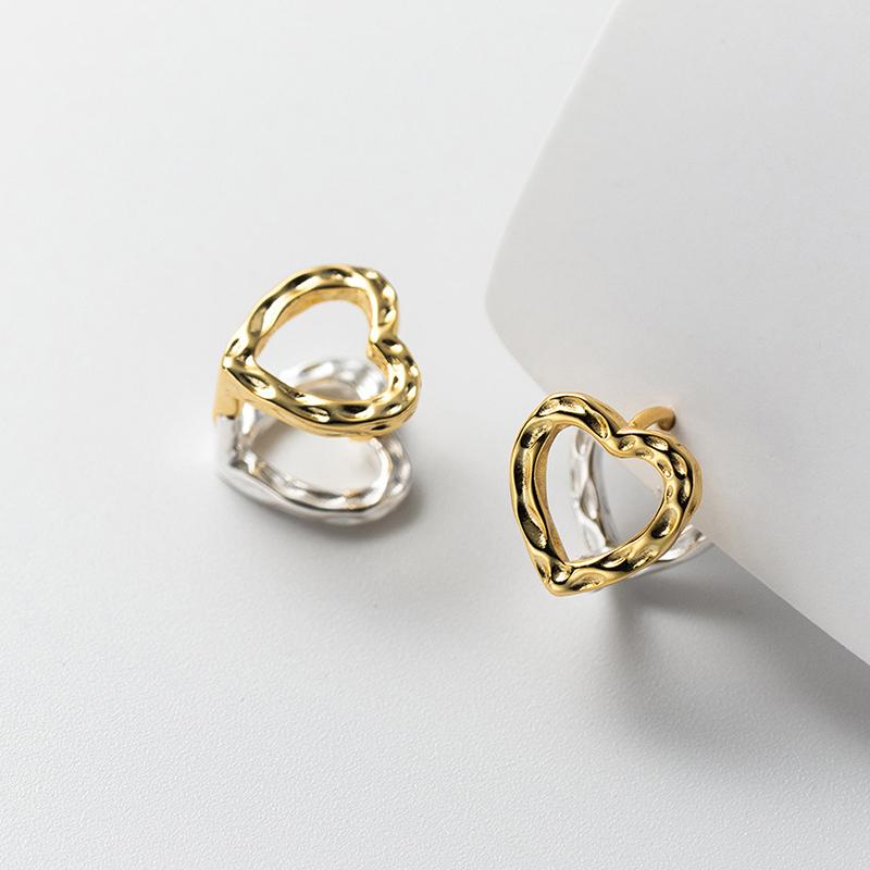 foxanry Prevent Allergy Silver Color Stud Earrings for Women Fashion Creative Hollow LOVE Heart Geometric Handmade Party Jewelry