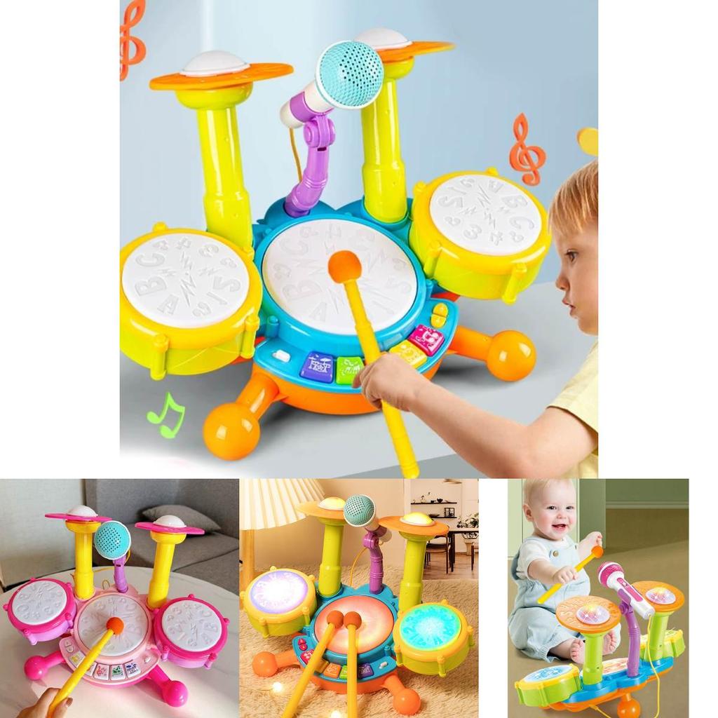 Children Electric Light Drum Set With Visual And Auditory Features For Early Education Play