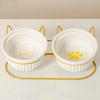 Non-Slip Ceramic Cat Bowls Iron Bracket Cat Water Bowls Elevated Cat Double Bowls  Dog Feeder