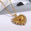 E.B.belle Cute Style Full Zircon Red Heart Pendant Charm Necklace Stainless Steel Sweet Sign Gold Plated Tarnish Free Jewelry