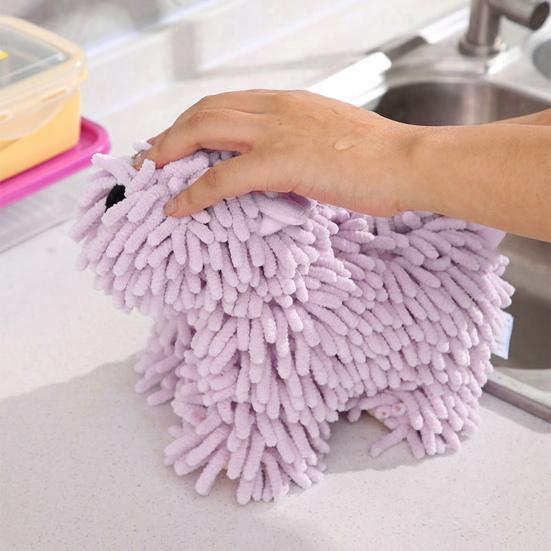 Chenille Hand Towel Cartoon Puppy Shape Soft Microfiber Towel High Water Absorption Bathroom Hand Towel