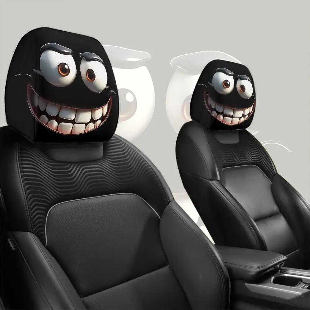 Car Headrest Covers with Funny Big-Eyed Cartoon Prints, Suitable for Travel/Daily Commute/Car Interior Decoration