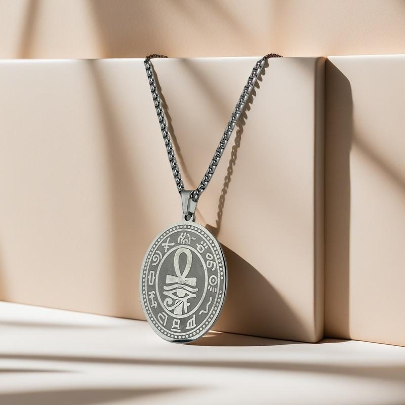 A stylish and simple cross life key Horus eye stainless steel necklace pendant jewelry