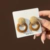European Retro Geometric Raffia Earrings: Vacation-Style Wooden Hollow Long Accessories for Women