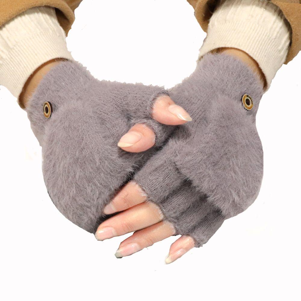 Solid Color Cute Plush Flip Gloves Half Finger Gloves Autumn Winter Gloves Korean Style Gloves