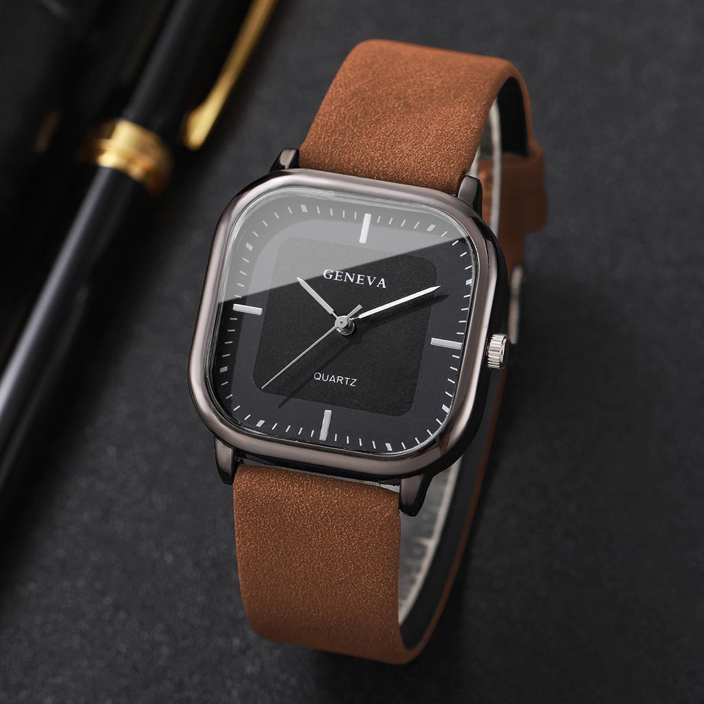 2 peças/conjunto Relógio de Presente Masculino Simples Moda Mostrador de Escala Quadrado Relógio de Quartzo Moderno Bonito + Pulseira ( Caixa não incluída)