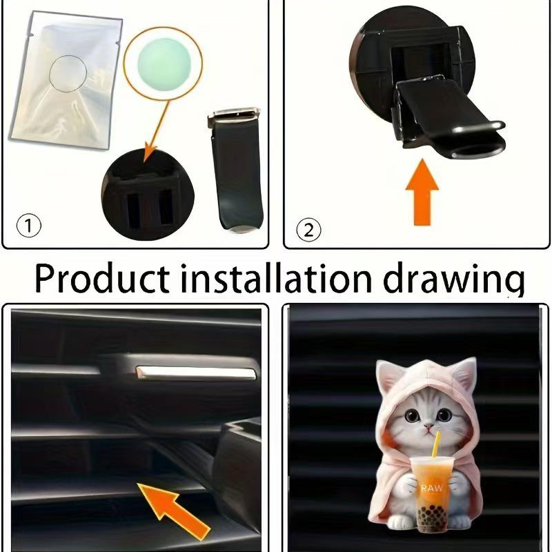 2D Teacup Cat Acrylic Car Vent Clip: Aromatherapy & Waterproof Decoration